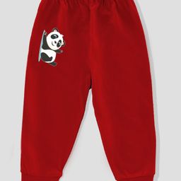 KAVEE 100% Cotton Biowashed Sliding Panda Placement Printed Lounge Pants - Red-image-84