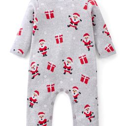 Babyhug 100% Cotton Full Sleeves Winter Wear With Romper Santa Claus Print - Grey & Red-image-77