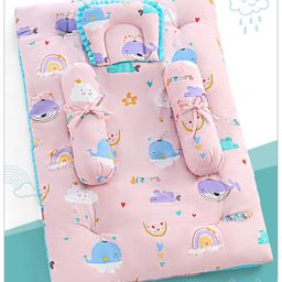 Babyhug 100% Premium Cotton Baby Bedding Set Whale Print- Pink-image-97