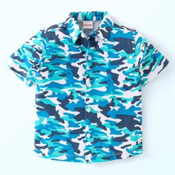 Babyhug 100% Cotton Knit Half Sleeves Regular Shirt with Camo Print - Blue-image-46