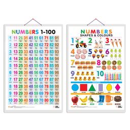 Set of 2 Numbers Shapes & Colours Early Learning Educational Charts- English-12