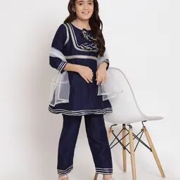 READIPRINT Third Fourth Sleeves Lace Embellished Kurta & Salwar With Dupatta - Navy Blue-picture-35