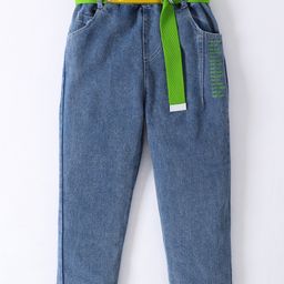 Kookie Kids Full Length Washed Jeans with Belt - Blue-image-83