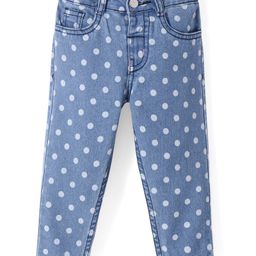 Babyhug Denim  Full Length Stretch Jeans With Polka  Dot Print - Blue-image-82