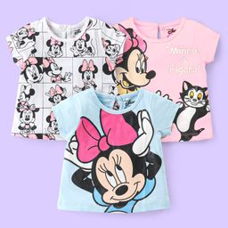 Babyhug Disney Cotton Knit Half Sleeves T-Shirt with Minnie Mouse Family Graphics Pack of 3 - Multicolor-picture-30