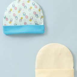 Ben Benny Cotton Knit Caps Solid & Penguin Print Pack of 2 Blue & Beige- Diameter 11 cm-image-81