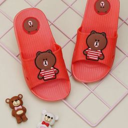 Yellow Bee Cute Bear Detailed Flip Flops - Red-image-30