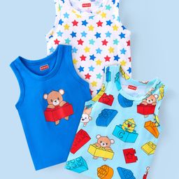 Babyhug 100% Cotton Single Jersey Anti Bacterial Sleeveless Vests Bear & Star Print Pack Of 3 - Multicolor-image-8