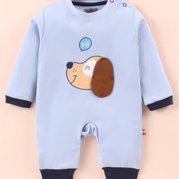 Mini Taurus Full Sleeves Romper with Puppy Print & Patch - Light Blue-image-86