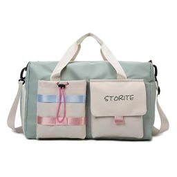Storite Nylon 45 cms Imported Travel Duffle Bag Muti- Pocket Sports Shoulder Bag for Women with Wet Pocket & Shoe Compartment Weekender Overnight Travel Luggage Bag (Pista Green -45cmX31cmX17cm)-22