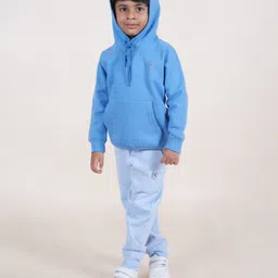Kiddopanti Fleece Full Sleeves Brand Logo Printed Hooded Sweatshirt With Coordinating Joggers - Blue-picture-14