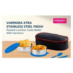 Varmora HomewareXtra Fresh Leak Proof Stainless Steel Lunch Box 2 Containers With Spoons - Blue-image-66