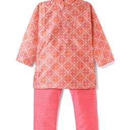 Ridokidz Cotton Full Sleeves Abstract Embroidered & Sequin Embellished Kurta Pyjama Set - Orange-image-84