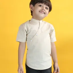 Polka Tots Half Sleeves Solid Kurta - Cream-picture-20