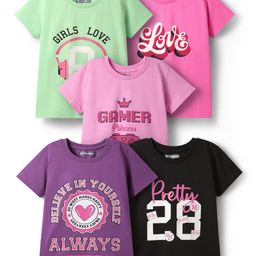 Pine Kids Cotton Knit Half Sleeves T-Shirts with Text Print Pack of 5 - Multicolor-picture-6