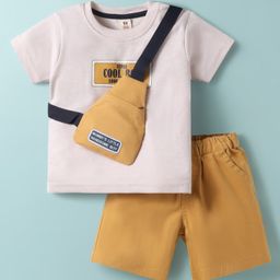 ToffyHouse Woven Half Sleeves T-Shirt & Shorts Set With Bag Applique - Beige-image-54