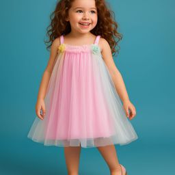 Babyhug Woven Mesh Sleeveless Party Wear Dress With Ruffles & Floral Applique - Pink-image-78