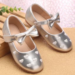 Babyoye Velcro Closure Ballerina With Heart Embroidery & Bow Applique - Silver-image-54