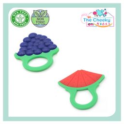 The Cheeky Kidzz Pack of 2 Baby Silicone Fruit Shape Teethers Chew Toy for Teething Pain Relief for Newborns BPA Free (RED-PURPLE)-9