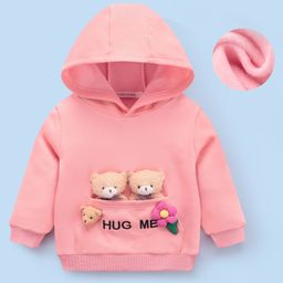 Mark & Mia Full Sleeves Hooded Sweatshirt With Pocket & Bear & Floral Applique - Pink-picture-6