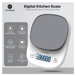 HomeBasic KS200 Portable Digital Kitchen Weighing Scale Machine for Home Baking, Cooking with Bright LCD, Touch Button, Auto-Off, 4 Measurement Units,Tare Function & Capacity up to 5kg (GREY) image 2