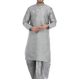 Exotic India Men Ethnic Motifs Embroidered Kurta with Dhoti Pant-picture-56