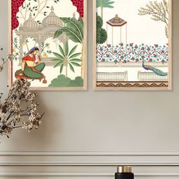 Kotart White & Green 2 Pieces Wooden Traditional Painting Wall Arts-picture-17