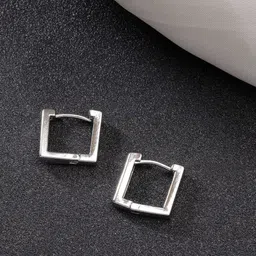 DressBerry Men Stainless Steel Silver-Plated Square Hoop Earrings-55