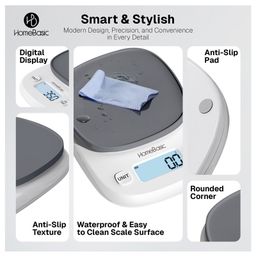 HomeBasic KS200 Portable Digital Kitchen Weighing Scale Machine for Home Baking, Cooking with Bright LCD, Touch Button, Auto-Off, 4 Measurement Units,Tare Function & Capacity up to 5kg (GREY) image 5