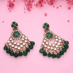 MEIRA JEWELLERY Gold Plated Artificial Studded And Beaded Floral Drop Earrings-picture-7