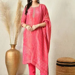 HARIKS Women Bandhani Printed Kurta with Trousers & Dupatta-picture-2