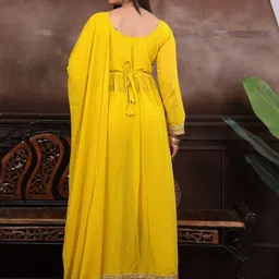 Delice Yoke Design Sequinned Georgette High Slit A-Line Kurta With Trousers & Dupatta image 5