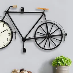 CRAFTEL Black Printed Iron Cycle Shaped Analogue Metal Round Contemporary Wall Clock-4