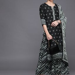Biba Women Black & Grey Ethnic Printed Regular Kurta with Palazzos & Dupatta-picture-6