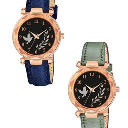 Gopal Shopcart Pack of 2 Women Straps Analogue Watch GR379RG BIRD BLU Vel GRE L-picture-4