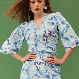 CORSICA Floral Print Flared Sleeve Top-image-66
