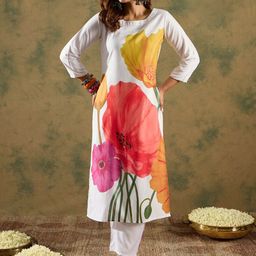 Indo Era Floral Straight Printed Kurta with Trousers-26