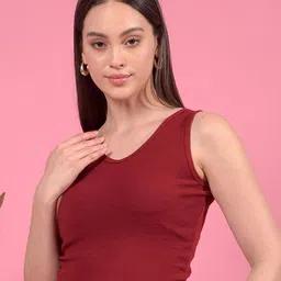 KEX Women Ribbed V- Neck Sleeveless Tank Crop Top-image-59