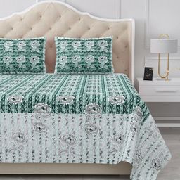 BELLA CASA Green & Grey Floral 180 TC King Bedsheet with 2 Pillow Covers-image-15