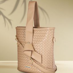 Fastrack Taupe Woven Design Bucket Handheld Bag image 1