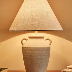 Home Centre Rivera Dune White Textured Ceramic Frusturical Shaped Table Lamp-image-24