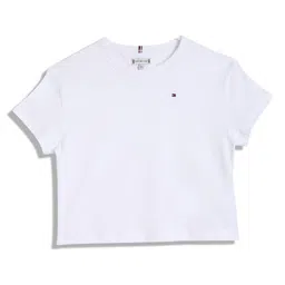 Tommy Hilfiger Girls Solid Round Neck Linen Relaxed Fit T-shirt-image-14