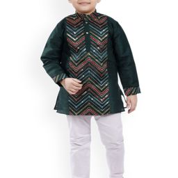 BAESD Boys Embroidered Regular Mirror Work Kurta with Pyjamas image 1