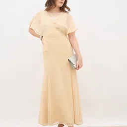 Styli Women Solid Flutter Sleeve A-Line Maxi Dress-image-28
