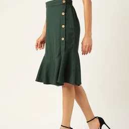 Off Label Women Green Pure Cotton Solid A-Line Skirt-image-84