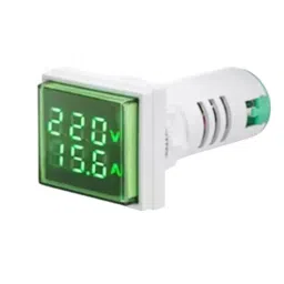 JIGO 22.5 mm Square Shape LED Indicator With Voltmeter and Ammeter in Green Color, JG-AD22.5 V+A (Pack of 10)-4