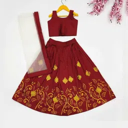Shoryam Fashion Girls Maroon Raw Silk Lehenga Choli-picture-8