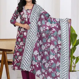Art Avenue Women Floral Printed Regular Pure Cotton Kurta with Palazzos & Dupatta-48