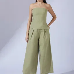 Globus Smocked Off Shoulder Top With Wide Leg Trousers Co-Ord Set-35