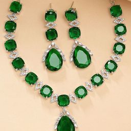 KARATCART Silver-Plated Drop Shape Cubic Zirconia Stone Studded Jewellery Set-15